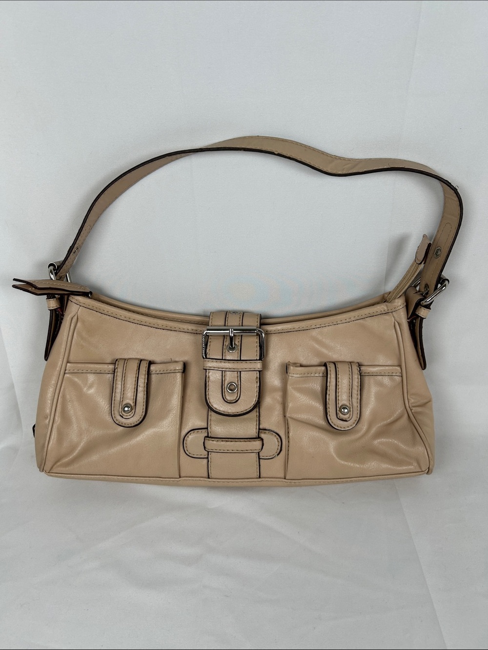 Vintage Y2K Tommy Hilfiger Shoulder Bag Beige Leather Side Logo Preppy GirlCore